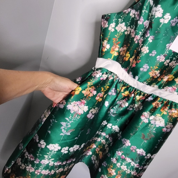 ModCloth Liz Luxe Emerald Floral Fit & Flare Dress XXL NWT Satin Garden Party - Picture 5 of 15